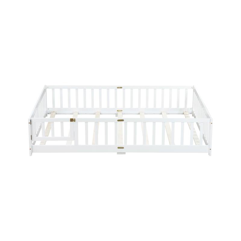 Floor Bed with Fence,Door and Safety Guardrails,Perfect for Kids' Play,Sleep and Development