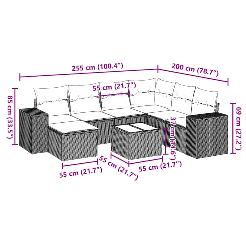 vidaXL Garden Sofa Set Black - 24.4 x 32.7 x 27.2