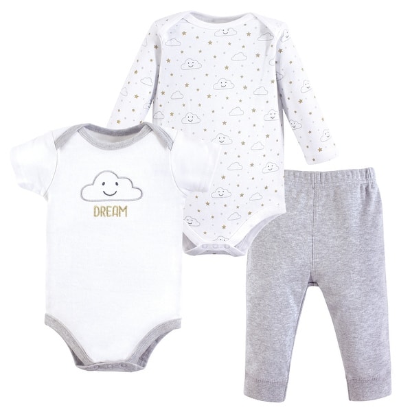 slide 1 of 1, Hudson Baby Infant Unisex Cotton Bodysuit and Pant Set, Gray Clouds 18-24 Months - Gray Clouds