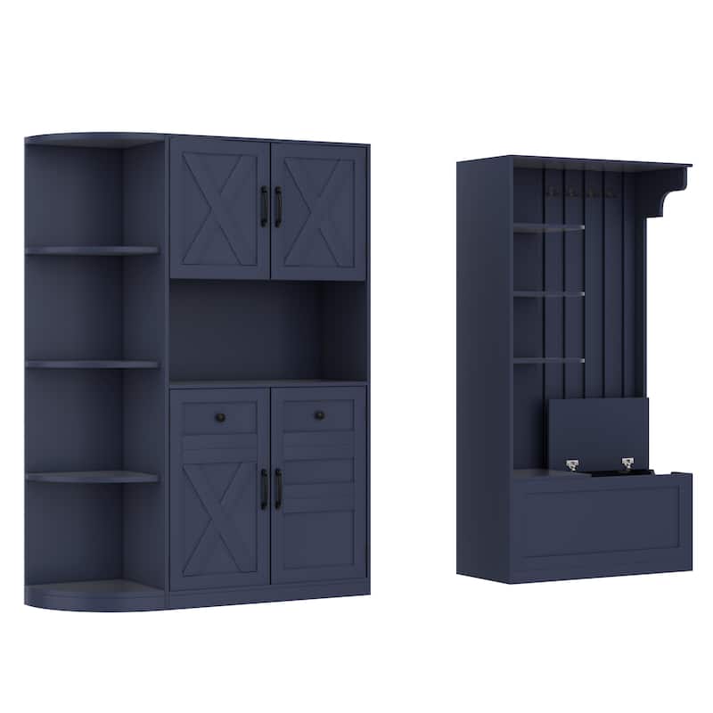 GDFStudio - Jill Versatile Left-Right Combination Hall Cabinet with 4 Hooks and Hall Tree 2-in-1