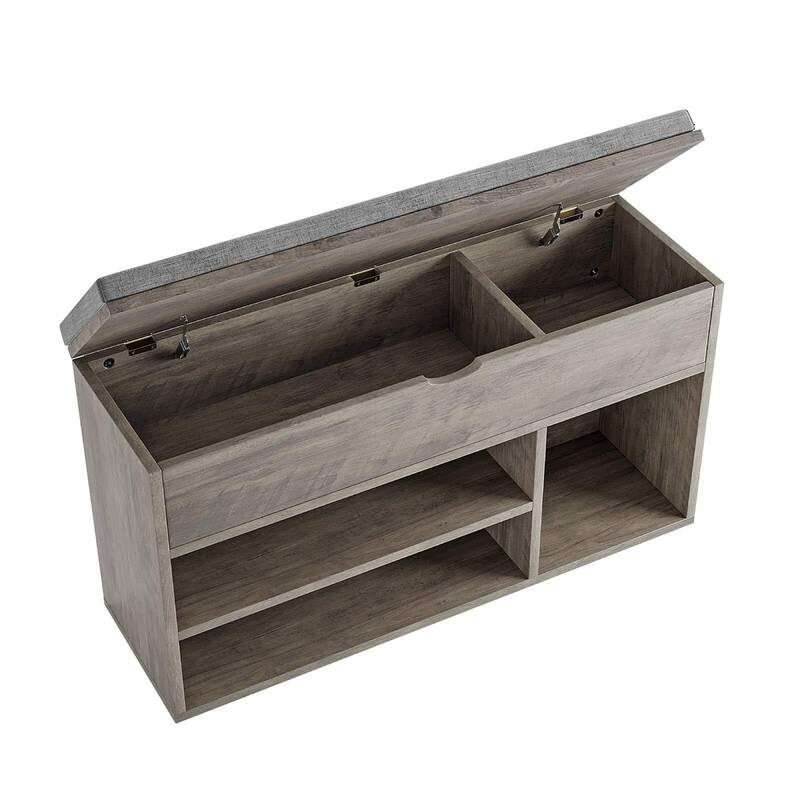 Shoe Storage Bench with a Cushioned Seat and 2 Tiers of Shelves