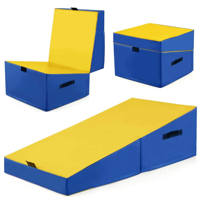 Gymnastics Mat Folding Incline Yoga Mat w/ EPE Foam - Yellow+Blue