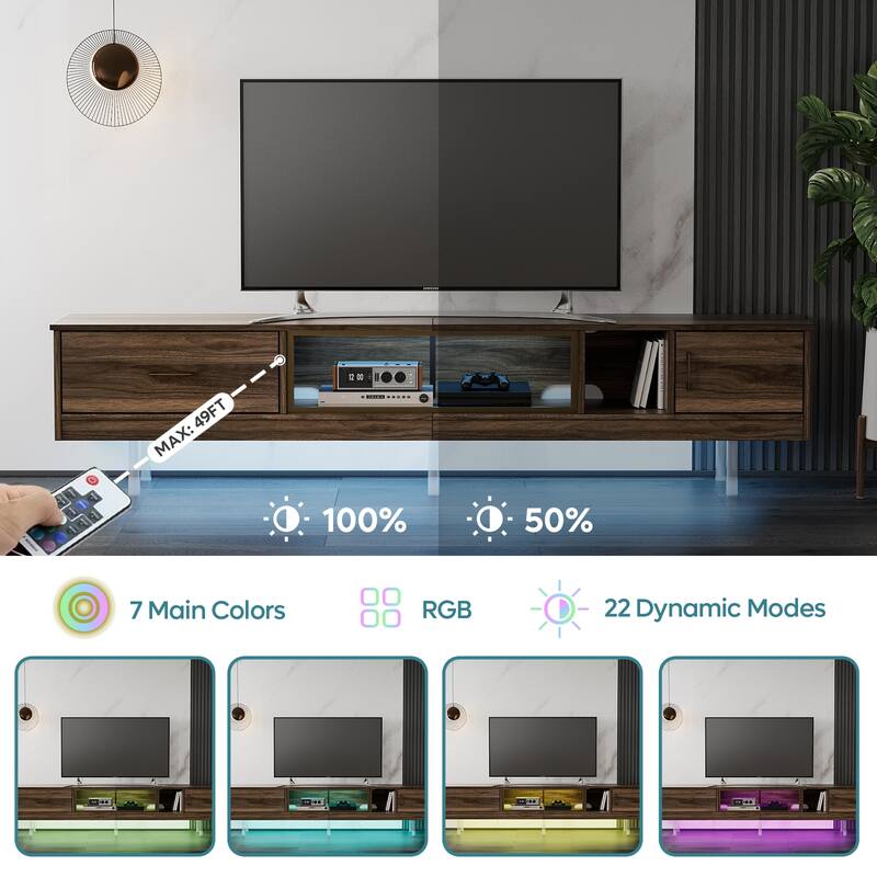 High Gloss LED TV Stands Modern Entertainment Center for 85" TV with Drawer - 80 inches