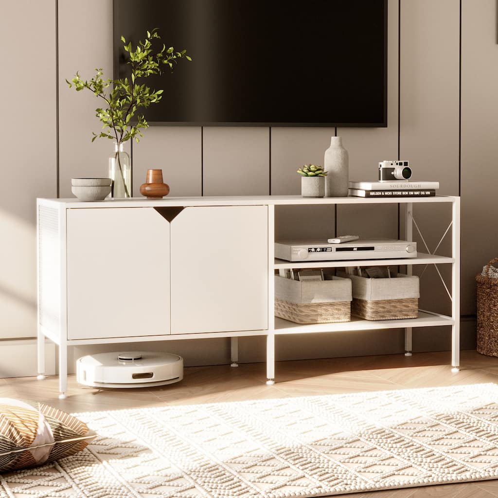 Crestlive TV Console Entertainment Center TV Stand with Storage Cabinet & Shelves - 24.01" H x 55.12 W" x 15.75" D