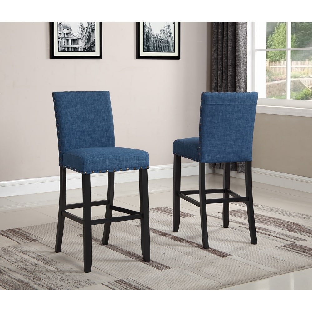 Roundhill Furniture Biony Fabric 29" Bar Stools with Nailhead Trim (Set of 2)