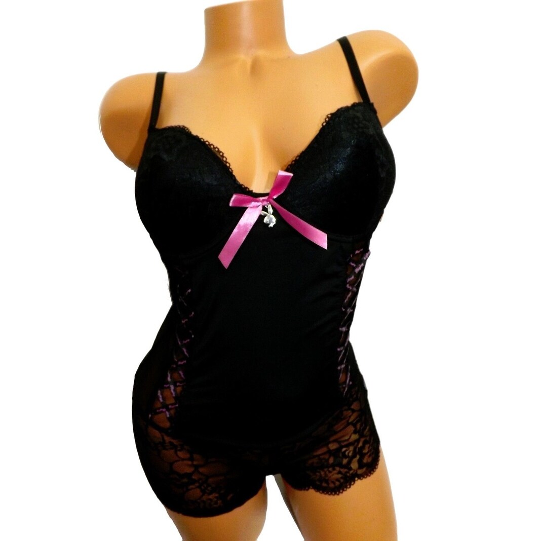 Shop Playboy Bunny Lace Satin Sexy Boyshort Teddy Set Underwire