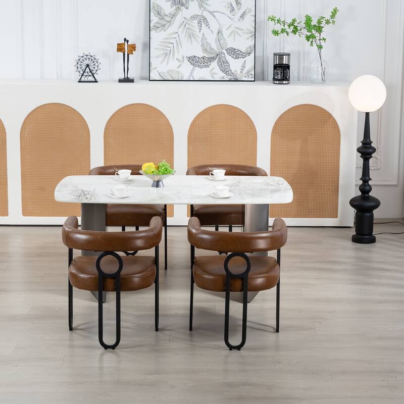 PU Accent Chair Dining Chair Barrel Side Chairs Armchair Set of 2