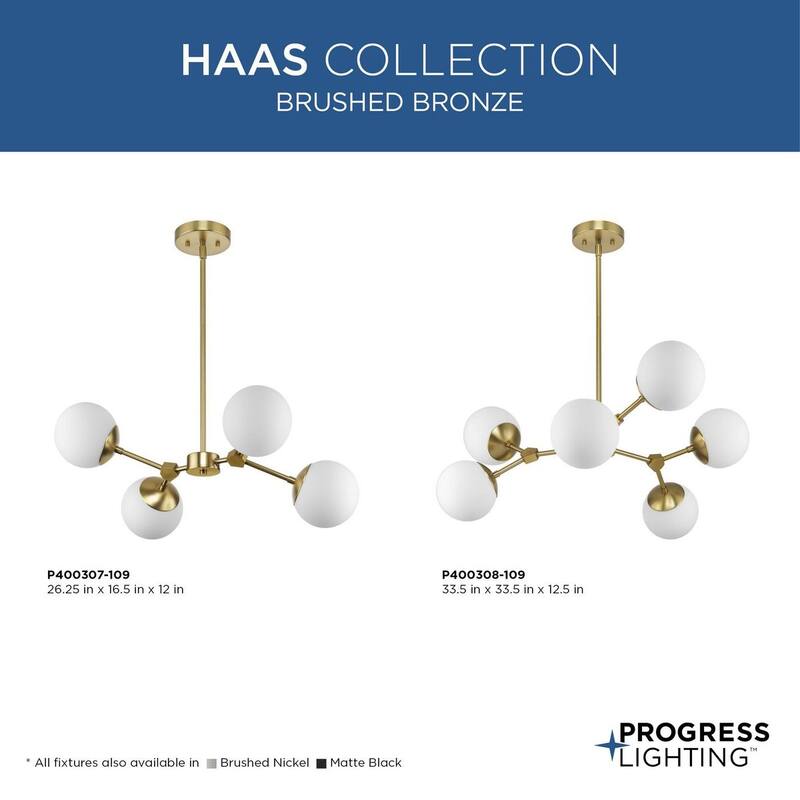 Haas Collection Six-Light Brushed Bronze Mid-Century Modern Chandelier - 33.5 in x 33.5 in x 12.5 in