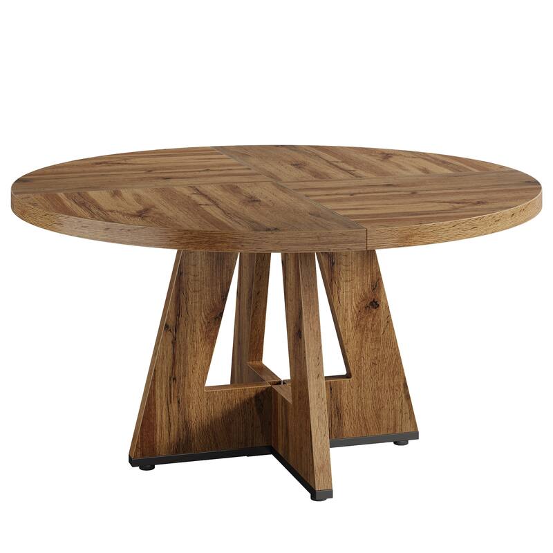 47" Round Farmhouse Dining Table - Burlywood Wood Kitchen Table for 4