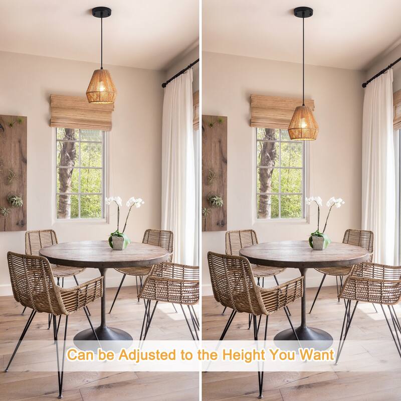 (Set of 3)1-Light Paper Rope Shaded Pendant Lights for Kitchen ，Set of Lghting Fixtures, Farmhouse Semi Flush Mount Chandelier