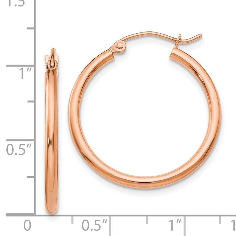 Curata 14k Rose Gold 2x25mm Polished Hoop Earrings