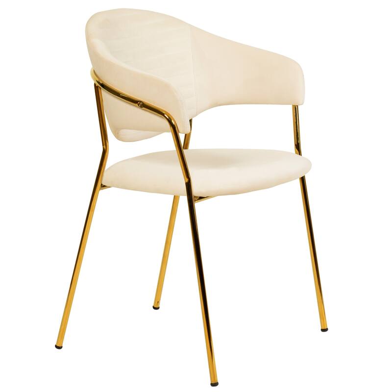 LeisureMod Bella Modern Mid-Century Leather/Velvet Dining Chair in Gold Stainless Steel Armchair for Home & Kitchen Banquet - Off-White