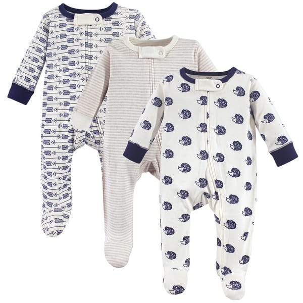 slide 1 of 1, Touched by Nature Baby Boy Organic Cotton Zipper Sleep and Play 3pk, Hedgehog 0-3 Months - Hedgehog
