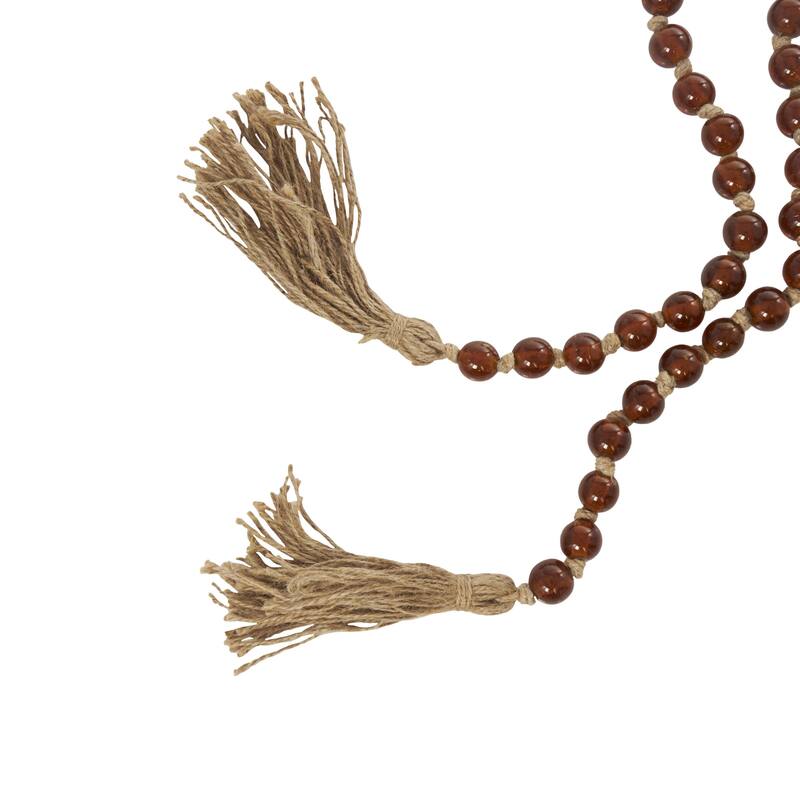 Glass Handmade Round Long Frosted Beaded Garland with Tassel with Knotted Brown Jute - Various Colors - Roche River Decor