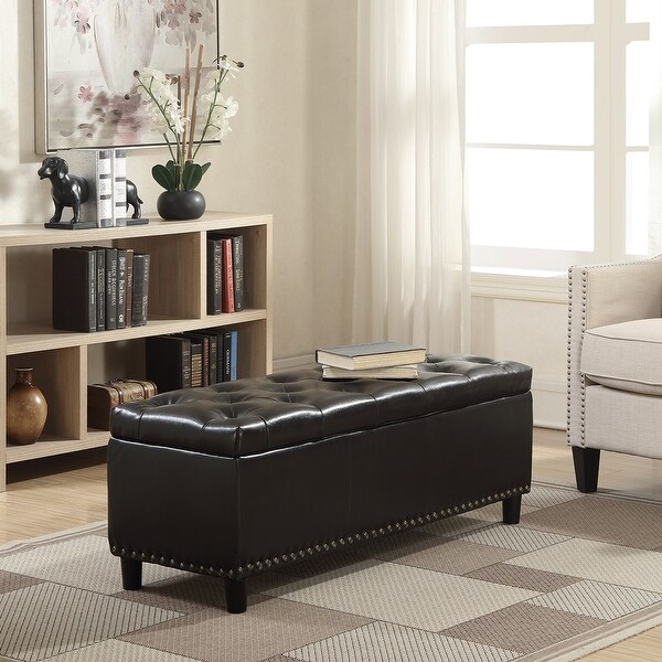Belleze 48" Rectangular Faux Leather Storage Ottoman Bench Footrest, Large, Dark Brown