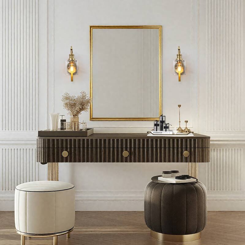 Oriva Modern 1-Light Gold Wall Sconce Cylinder Glass Bathroom Vanity Light - Brushed Electroplated Copper - W4.5"xD7.5"xH12.5"