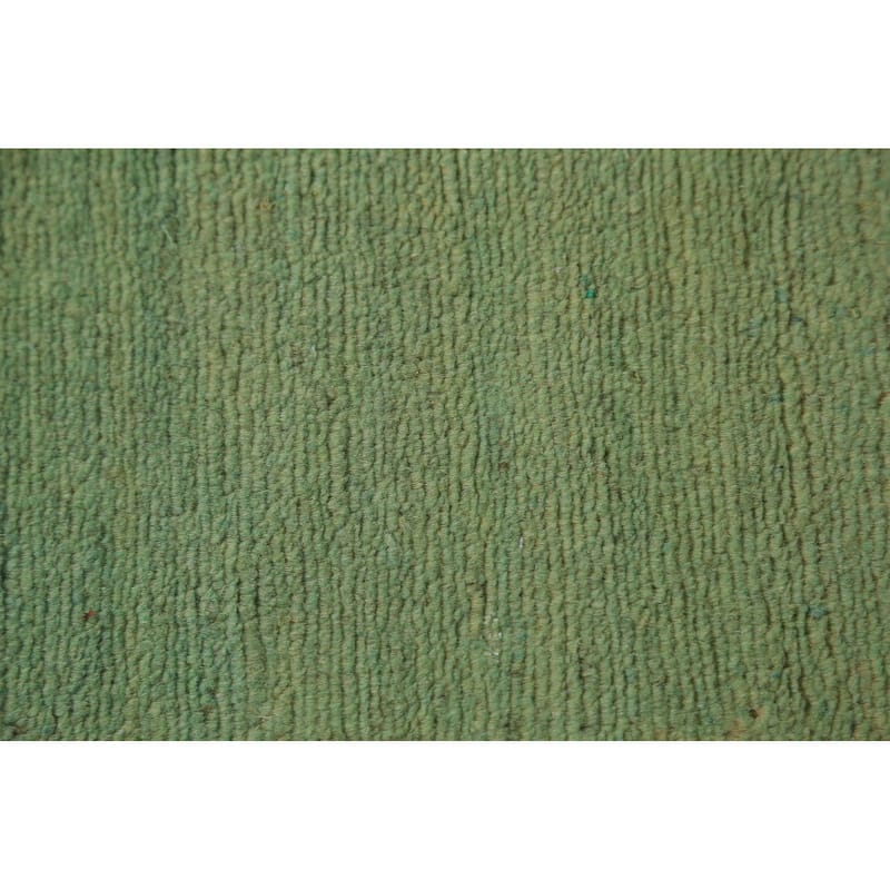 Green Modern Gabbeh Runner Rug Hand-Knotted Wool Carpet - 2'11" x 9'6"