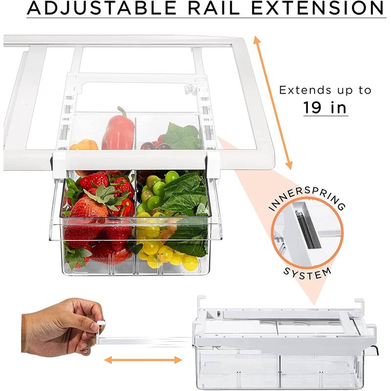 Sorbus Pull Out Fridge Drawer - Attachable Deli Drawer - Adjustable Refrigerator Storage Bin - 2-Pack, Clear Design