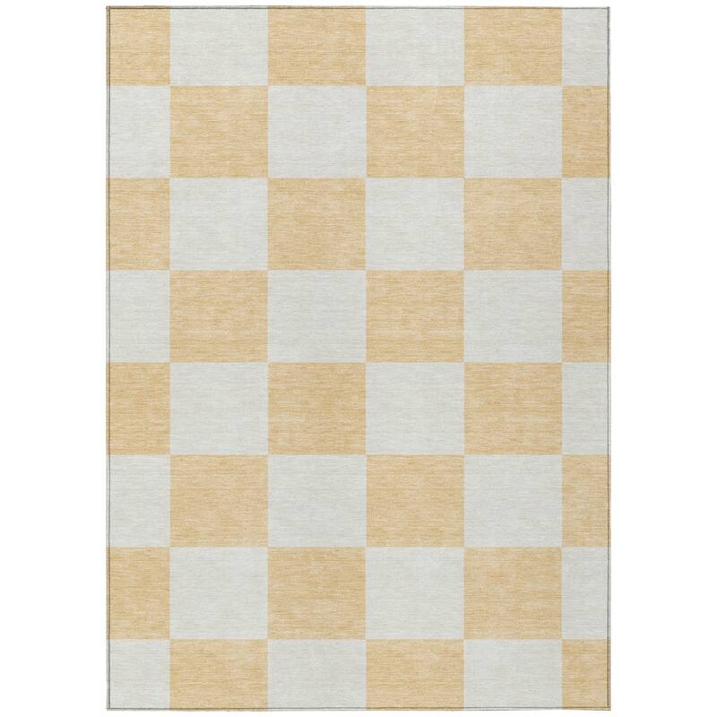 Machine Washable Indoor/ Outdoor Modern Checker Chantille Rug