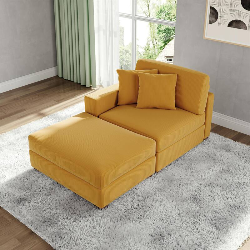 Corduroy Chaise Lounge Sofa with Ottoman for Living Room