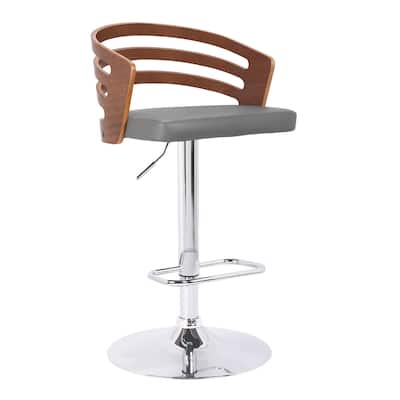Grey Fabric Adjustable Height Bar Chair with Chrome Base and Swivel Seat - 19” x 19” x 44” (D x W x H)