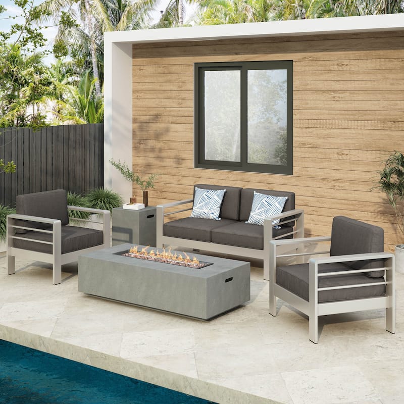 Cape Coral 5-piece Patio Fire Pit Chat Set by Christopher Knight Home - NonSunbrella Grey