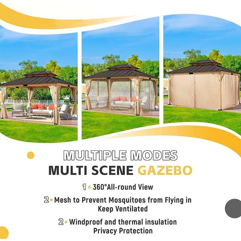 Hardtop Wood Gazebo for Patio, Outdoor Cedar/Spruce Pergola with Metal or Asphalt Roof, All-Weather Backyard Shelter
