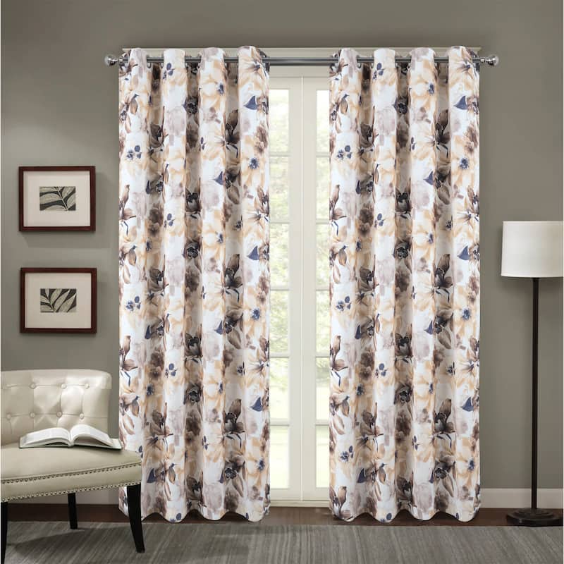 Eden Floral Room Darkening Window Curtain Panel - Taupe
