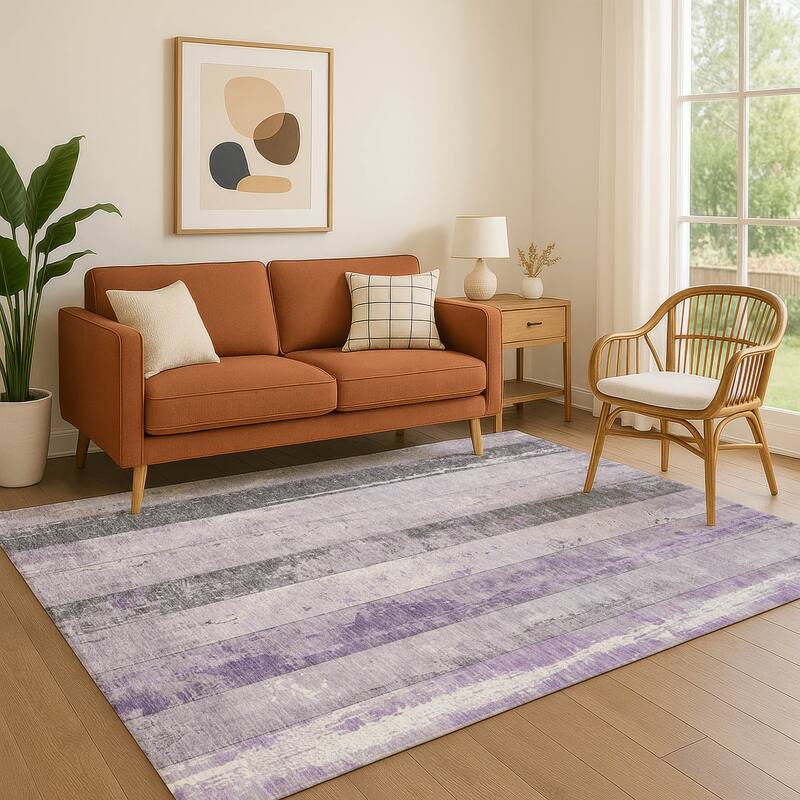 Premium Washable Super Soft Modern Stripe Mayfield Rug - Lavender - 5' x 7'6"