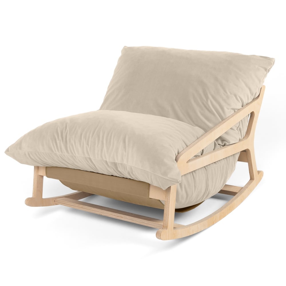 Pillow Saxx Bean Bag Rocking Chair - Elegant Oversized Rocker with Modern Wood Frame