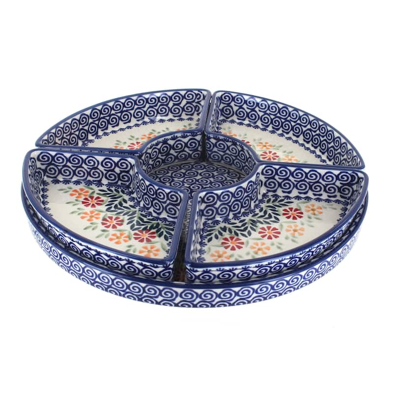 Blue Rose Polish Pottery N008 Manufaktura Tray with 4 Plates