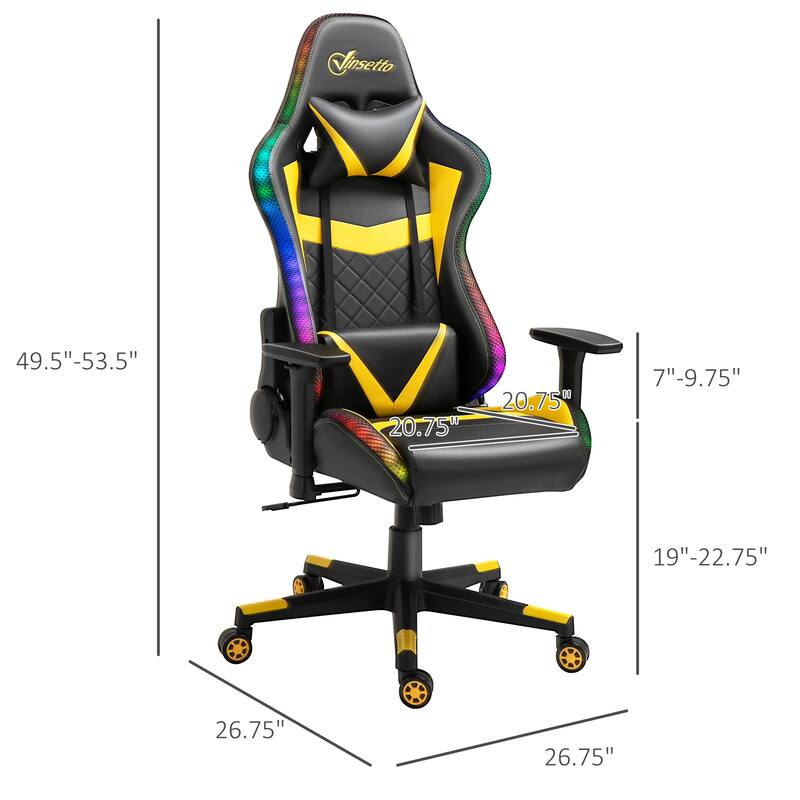 Vinsetto Gaming Chair with RGB LED Light, 3D Arm, Lumbar Support, Swivel Home Office Computer Recliner High Back Racing Gamer