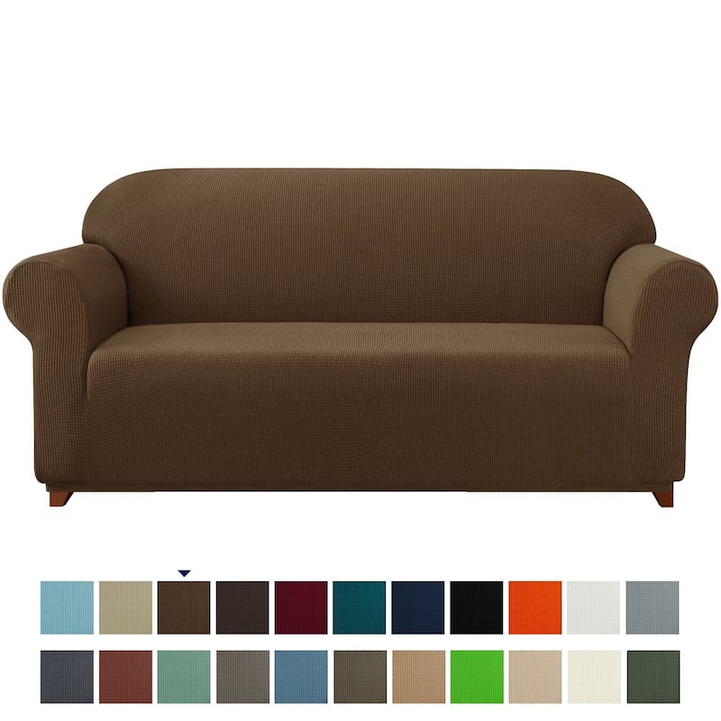 Subrtex 1-Piece Sofa Cover Stretch Soft Couch Loveseat Slipcover - Loveseat - Coffee