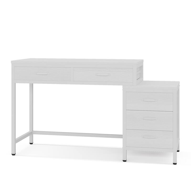 51" Reversible Computer Desk with 5 Drawers and File Cabinet, Office Desk with Printer Stand, Writing Table with Storage