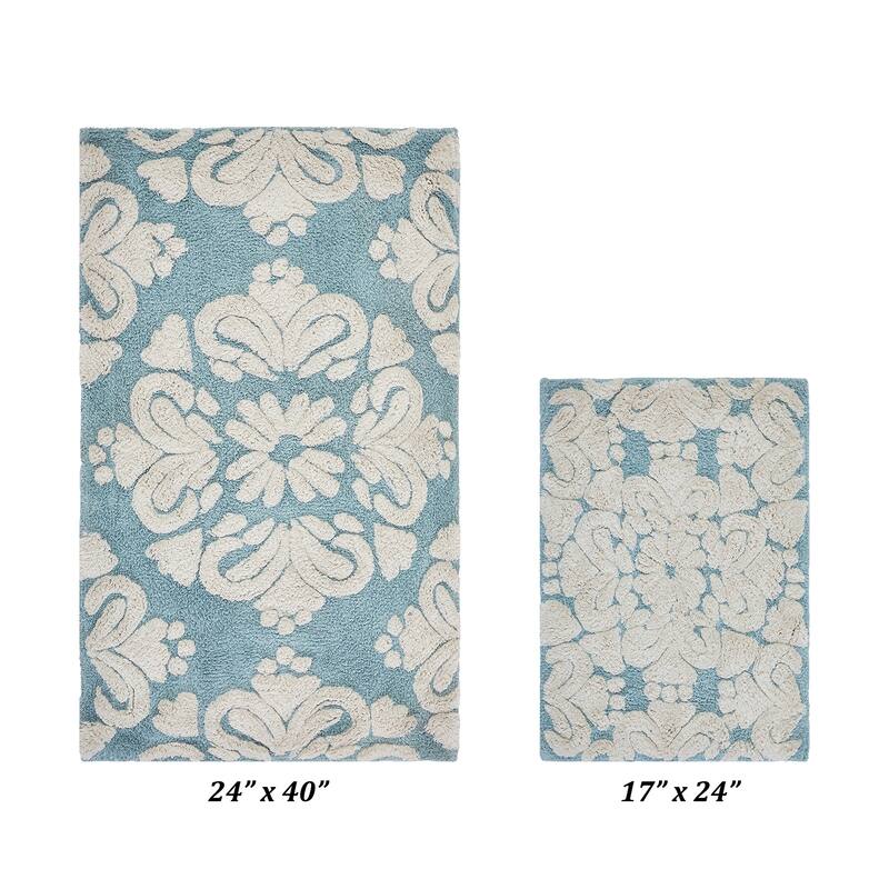 Better Trends Medallion Collection 100% Cotton 2-Pc Set Bathroom Rugs-Soft & Super Absorbent, Non-Skid Latex, Machine Washable