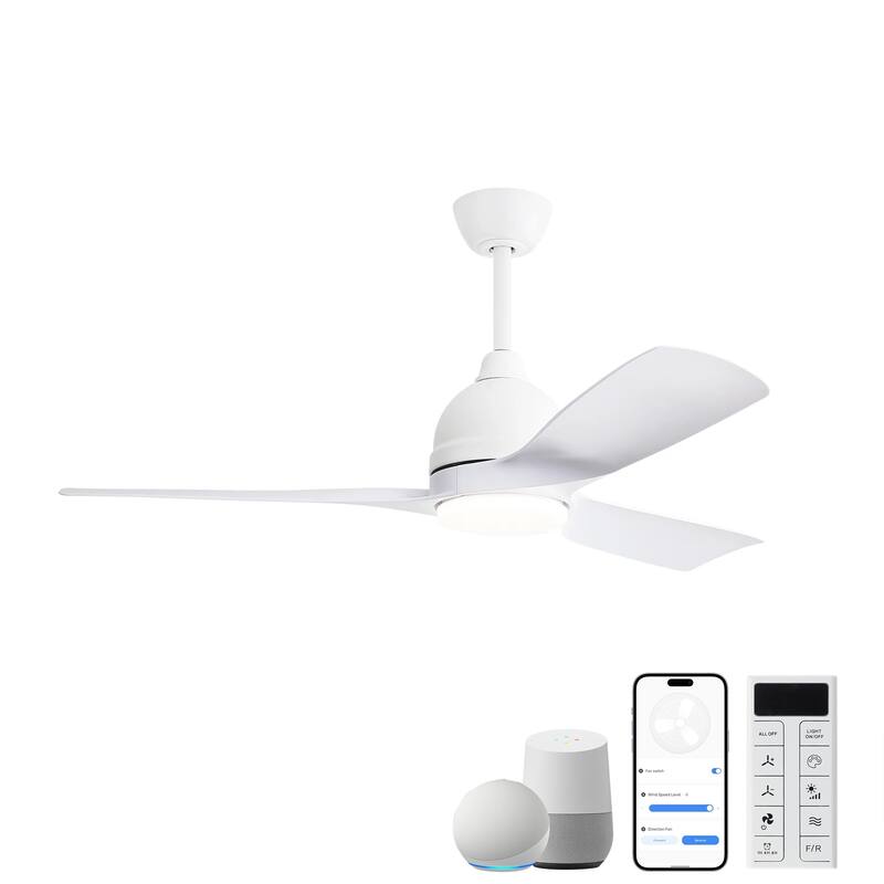 54 Inch DC Ceiling Fan with Lights and Smart Remote Control, Reversible Noiseless DC Motor - White