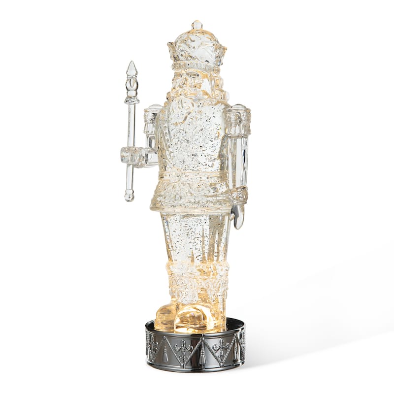 Glitzhome 12.5"H Lighted Swirling Crystal Nutcracker Figurine Snow Waterglobe - LED Snow Globe