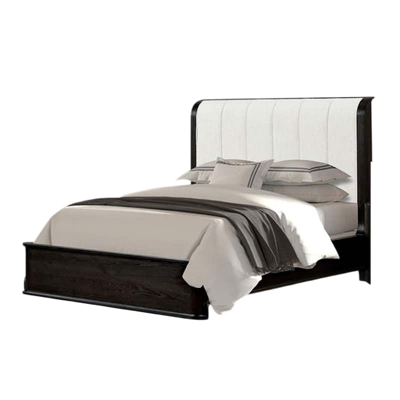 Osko King Bed, Vertical Channeled White Upholstered Headboard, Black