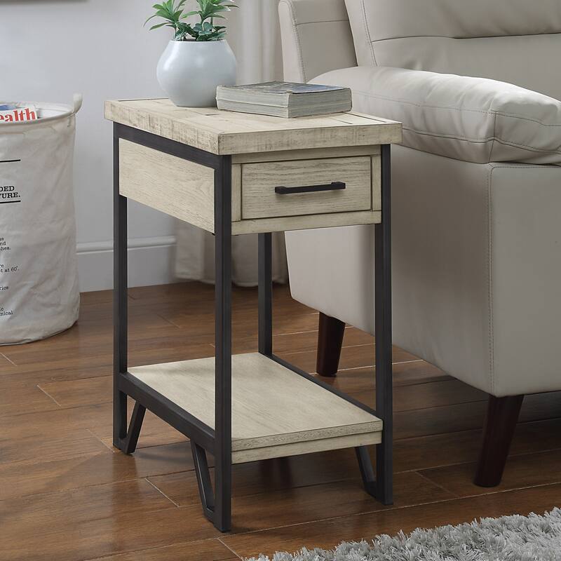 Mingard Rustic 20-inch Wood 1-Shelf and 1-Drawer Side Table by Furniture of America - Antique White