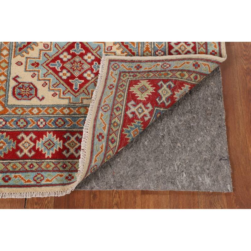Geometric Beige Kazak Accent Rug Hand-Knotted Oriental Wool Carpet - 3'4" x 4'9"