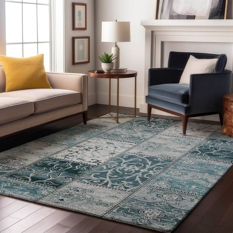Premium Washable Super Soft Moroccan Boho Patchwork Mayfield Rug - Teal - 9' x 12' - Rectangle