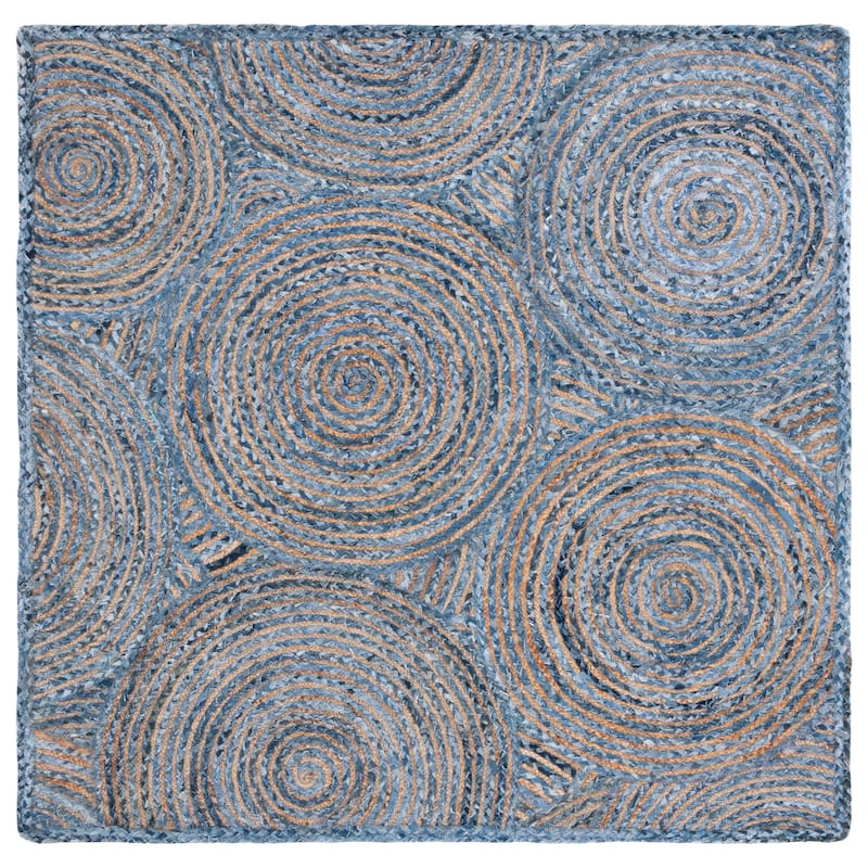 SAFAVIEH Handmade Cape Cod Eulogia Coastal Jute Rug - 6' Square - Blue/Natural