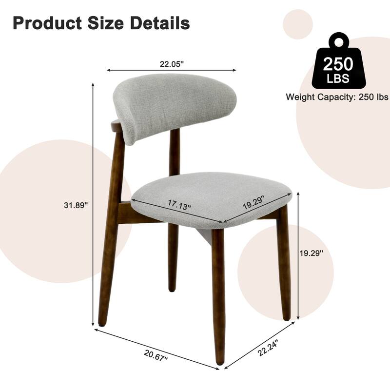 Wooden Dining Chairs Set of 2, Modern Fabric Upholstered Dining Room Chair with Curved Back, with Adjustable Foot Pads