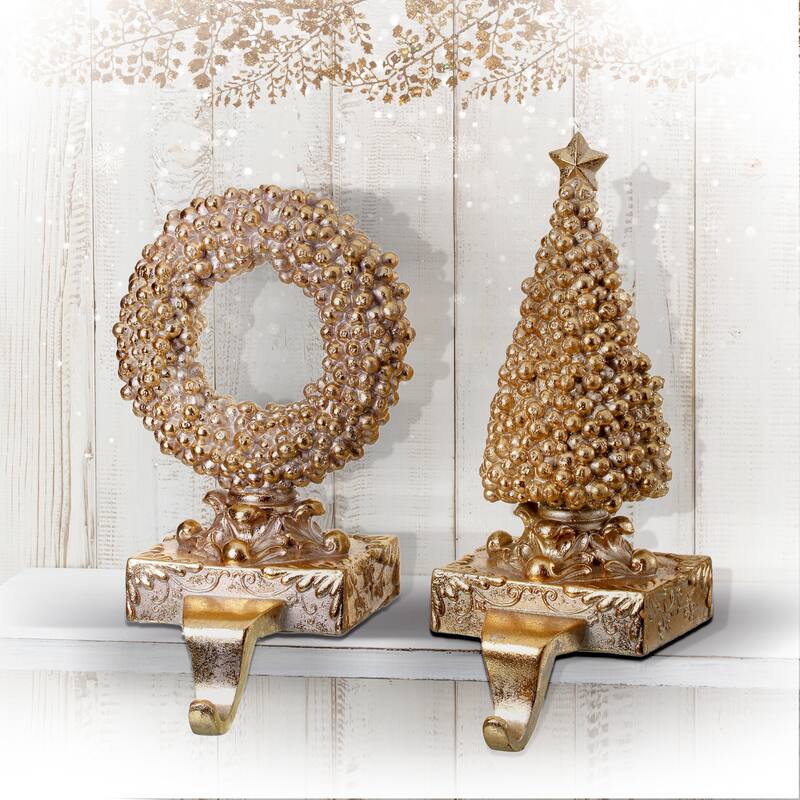 10" Resin Gilded Berry Stocking Holder Set of 2