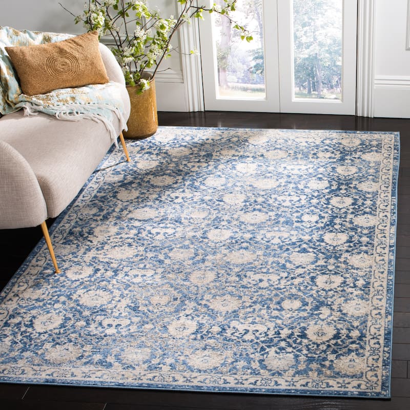 SAFAVIEH Brentwood Flo Traditional Oriental Rug - Navy/Creme - 5' 3" x 7' 6"