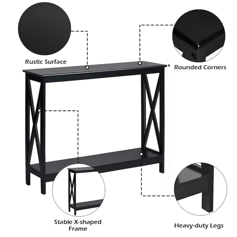 Space-Saving Console Table with Modern X-Shape and Large Shelves Perfect for Entryway or Living Room