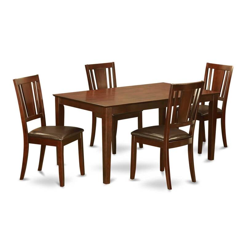 HomeStock 5-Piece Rectangle Mahogany Finish Solid Wood Top Dining table with 4 Chairs