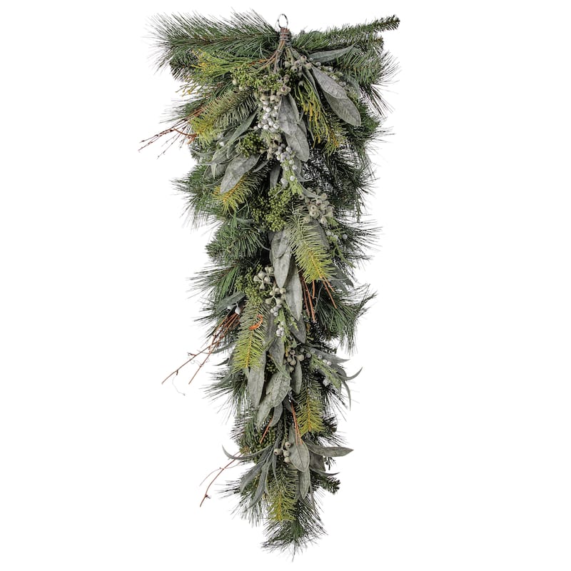 32" Seeded Eucalyptus, Pine Teardrop