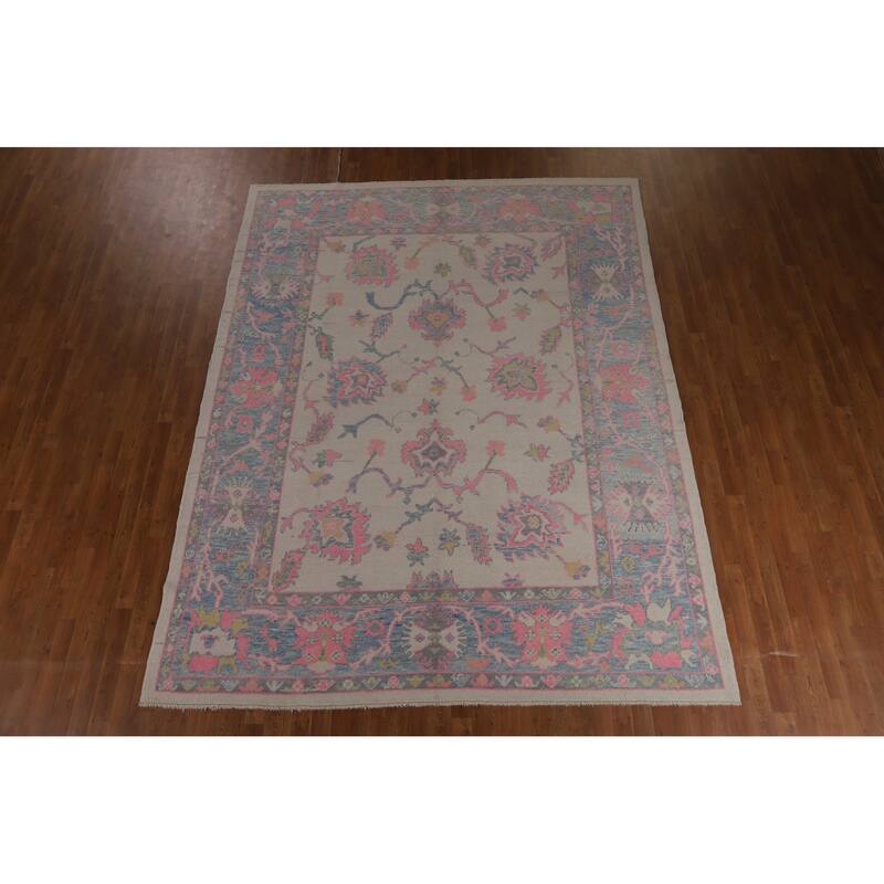 Hand Knotted Oriental 100% Wool Carpet Transitional All-Over Beige & Ivories Oushak Area Rug - 10' 7'' X 8' 4''