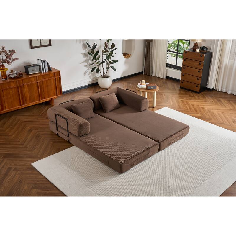 Convertible Sleeper Sofa Bed with Pillow, Modern Corduroy Folding Mattress Couch, Floor Sofa Lounge for Compact Spaces